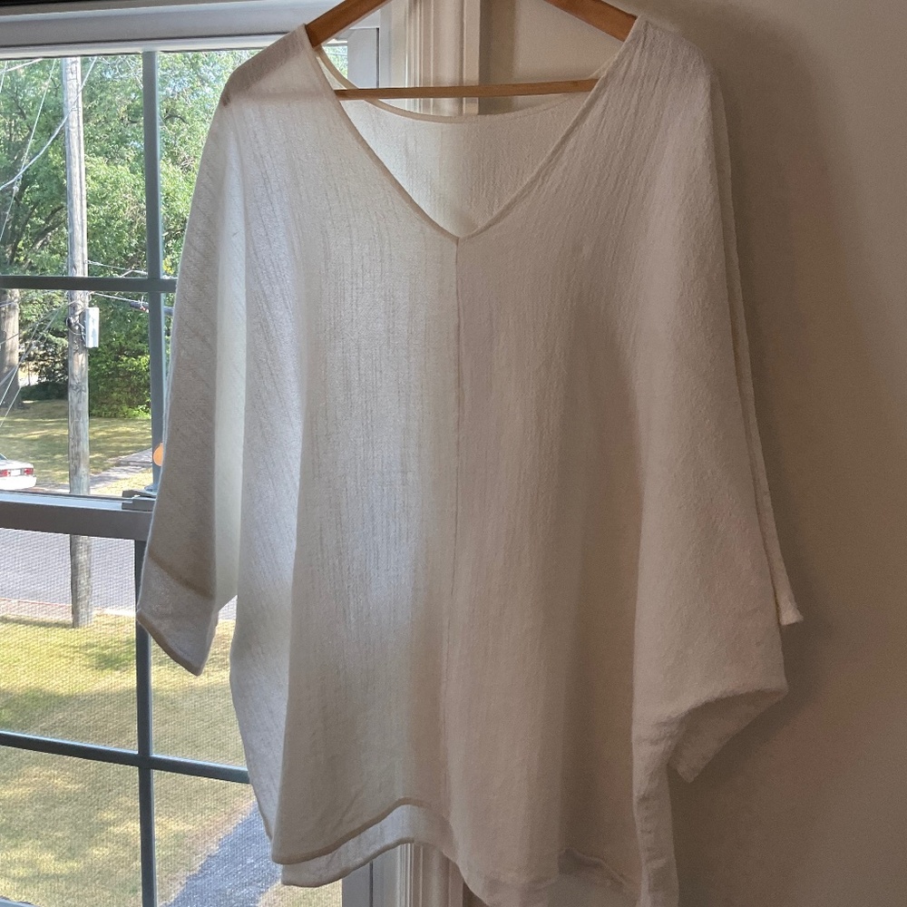 Hackwith Design House White Deep V Neck Tunic Top 100% Cotton Size 26 28